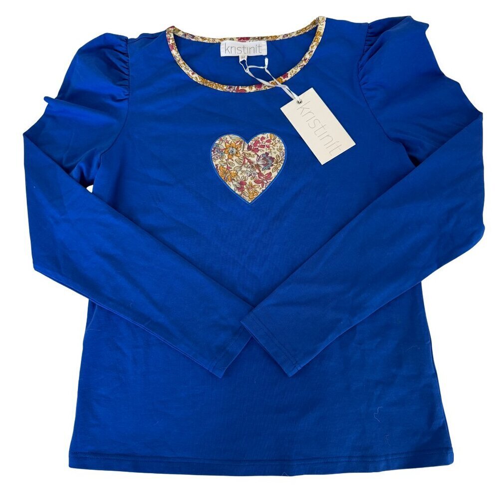 Kristinit Blue Top Signature Applique Heart NWT Size M - Picture 2 of 6